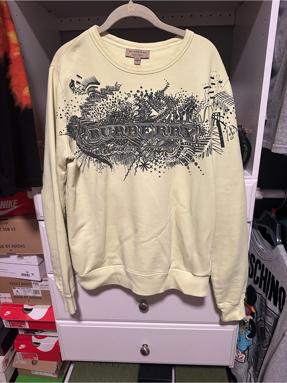 Burberry Cream Crewneck Sweatshirt with Black Graphic Logo